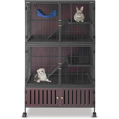 Multi-Level 60" Small Animal Cage - Metal Ferret/Chinchilla Cage with 4 Wheels, PP Trays & Storage Cabinet