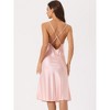 cheibear Women's Satin Cowl Spaghetti Straps Neck Nightdress Full Slip Sleeveless Backless Slit Cross Back Nightgown - 2 of 4
