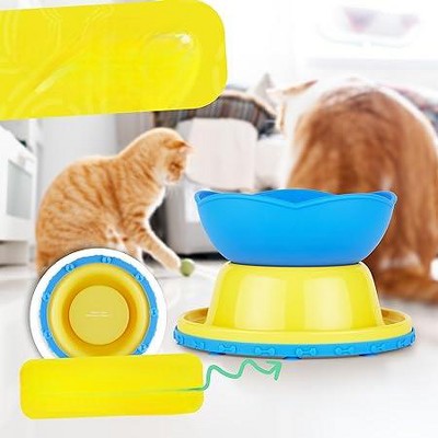 Yellow and Blue Elevated Slow Feeder Bowl for Cats