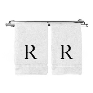 BC BARE COTTON Monogrammed Hand Towel, 100% Turkish Cotton - Set of 2 - White - Black Block - 1 of 1
