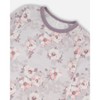 Deux par Deux Girl Printed Organic Cotton Long Sleeve Top and Pant Pajama Set Pale Pink Flowers on Neutral Lilac - 2 of 3