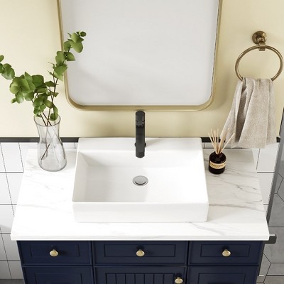 Whizmax Rectangle Bathroom Sink, Bathroom Vessel Sink, White Vessel Sink, Countertop Modern Sink for bathroom