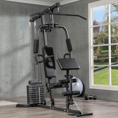 Soozier Multifunction Home Gym Workout Station With 100Lbs Weight Stack – Black