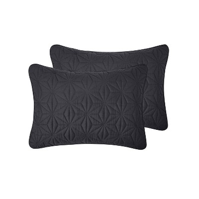 Gray Full Microfiber Reversible Geometric Quilt Set