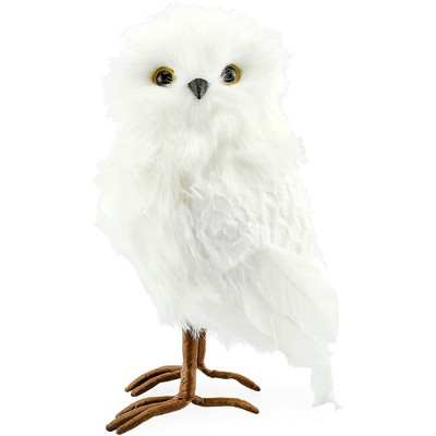 Decorae Fake Stuffed Owl Figure, 11in Tall Bird; Craft, Halloween Prop or Christmas Tree Topper Use