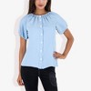 Anna-Kaci Women's Short Sleeve Button Down Blouse with Gathered Neckline Casual and Comfortable Top for Everyday Wear - 2 of 4