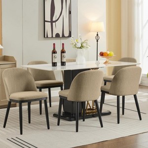 Garvee Dining Chair Set of 6, Linen Upholstered Kitchen Chair with Thick Cushions Seat and Curved Backrest, Wood Frame and Adjustable Feet - 1 of 4