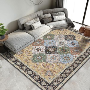 Traditional Floral Print Area Rug, Stain Resistant Low Pile Non Slip Carpet for Living Room, Bedroom - 1 of 4