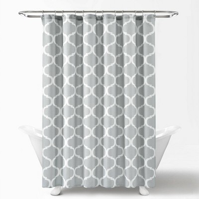 Light Gray Geometric Trellis Fabric Shower Curtain