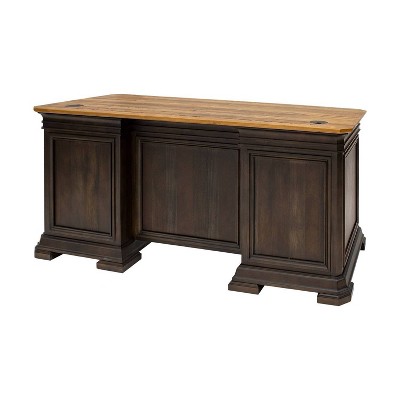 Brown Wood Double Pedestal Executive Desk with Drawers