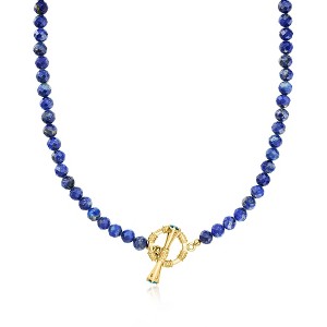 Ross-Simons Lapis Bead Toggle Necklace With London Blue Topaz in 18kt Gold Over Sterling - 1 of 3