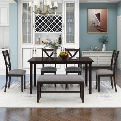 Counter Height Dining Sets 6 Piece, Dining Table Set For 6, Dining Set Solid Wood With X-Shaped Backrests Chairs -Cuddlewood