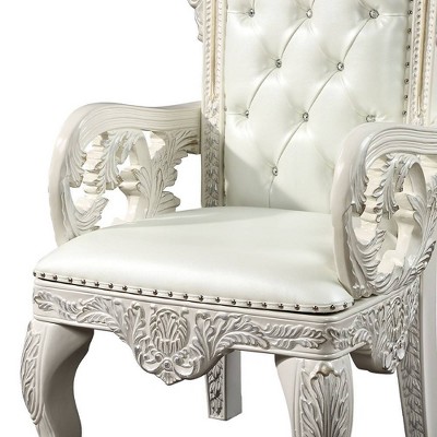High-Back Tufted White Faux Leather & Wood Armchair Set