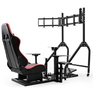 Dardoo Flight Simulator Cockpit,Adjustable with Triple Monitor Stand and Red Seat for Logitech,Thrustmaster T300,Fanatec(Wheel/Pedals Not Included) - 1 of 4