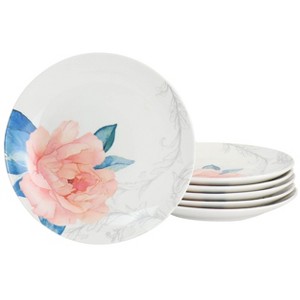 Gibson 8 Inch Fine Ceramic 6 Piece Floral Decorated Dessert Plate Set - 1 of 4