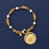Ross-Simons Italian 6mm Cultured Pearl and Replica Lira Coin Byzantine Bracelet in 18kt Gold Over Sterling - 4 of 4