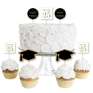 Big Dot of Happiness Gold 2025 Graduation Party - Dessert Cupcake Toppers - Clear Treat Picks - Set of 24 - 1 of 4