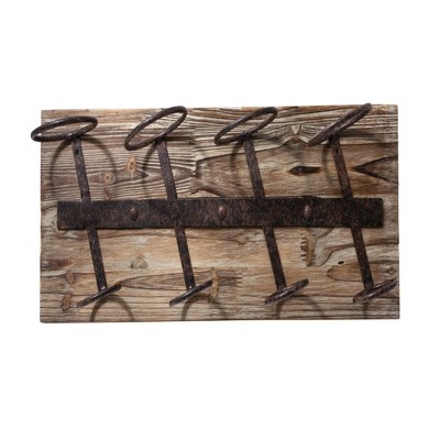 Rustic Natural Wood and Metal Wall Mounted Wine Rack