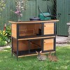 2 Level Outdoor Rabbit Hutch with Run and Ramp,Wooden Bunny Cage with Openable Roof Removable Tray - LAOTIES - 2 of 4