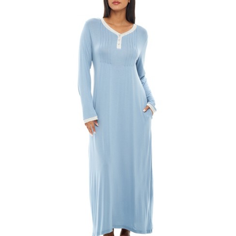 ADR Women's Long Nightgown with Pockets, Full Length Nightshirt,  Lightweight Sleep Shirt Faded Denim Large