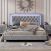Queen Size(83.7 x 64 x 44.5 inches) Bed Frame, Tufted Headboard, Adjustable LED Lights, Metal Feets, Velvet Upholstered Platform Bed - 2 of 4