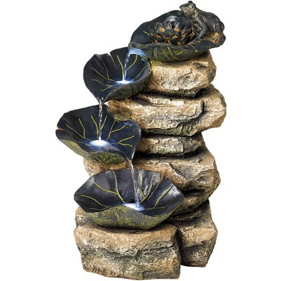 John Timberland Rustic Outdoor Floor Water Fountain with Light LED 21" High Cascading Lily Pads for Yard Garden Patio Deck Home