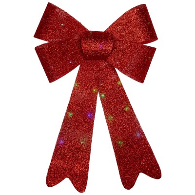 Northlight LED Lighted Color Changing Tinsel Bow Christmas Decoration - 24" - Red