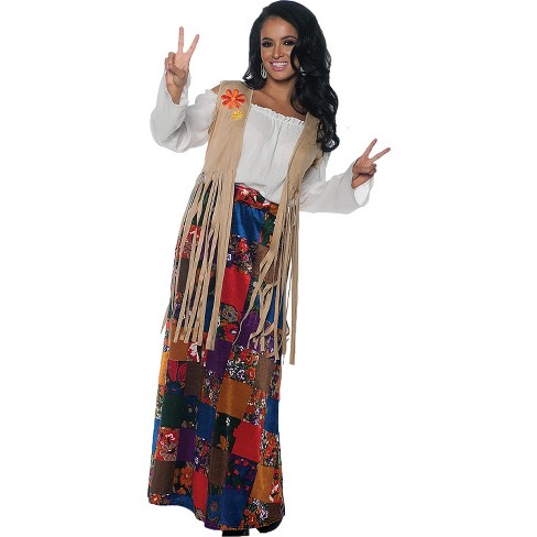 9 Pieces Women Hippy Costumes Set 60s 70s Women Fringe Hippie Vest
