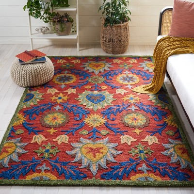 Hand-Tufted Artisanal Red Wool 6' Square Area Rug