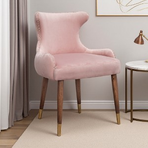 Velvet Contemporary Accent Chair with Nailhead Trim and Button-Tufted Curved Back - 1 of 4