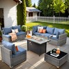 Ovios Venice 8pc Wicker Outdoor Patio Furniture Set Conversation Sofa with a Metal Fire Pit and Cushions - 3 of 4