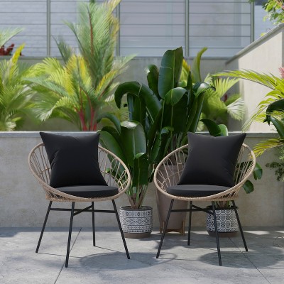 Devon Set of 2 Black and Tan Rattan Rope Patio Chairs