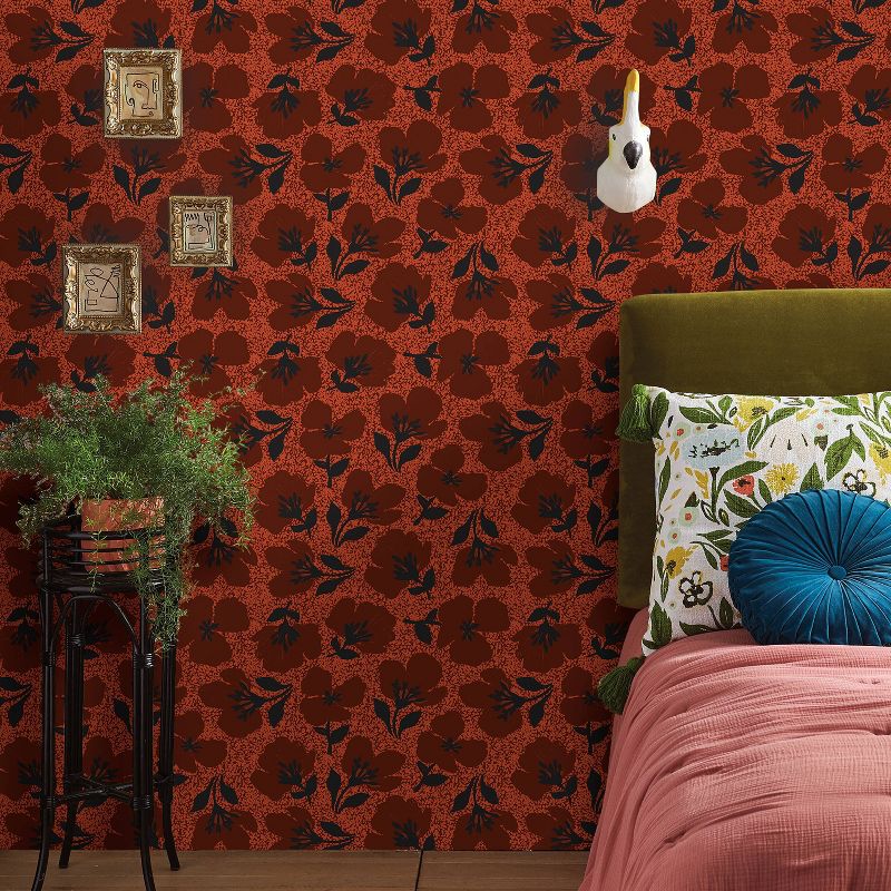 Retro Floral Peel &#38; Stick Wallpaper Red - Opalhouse&#8482;, 4 of 8
