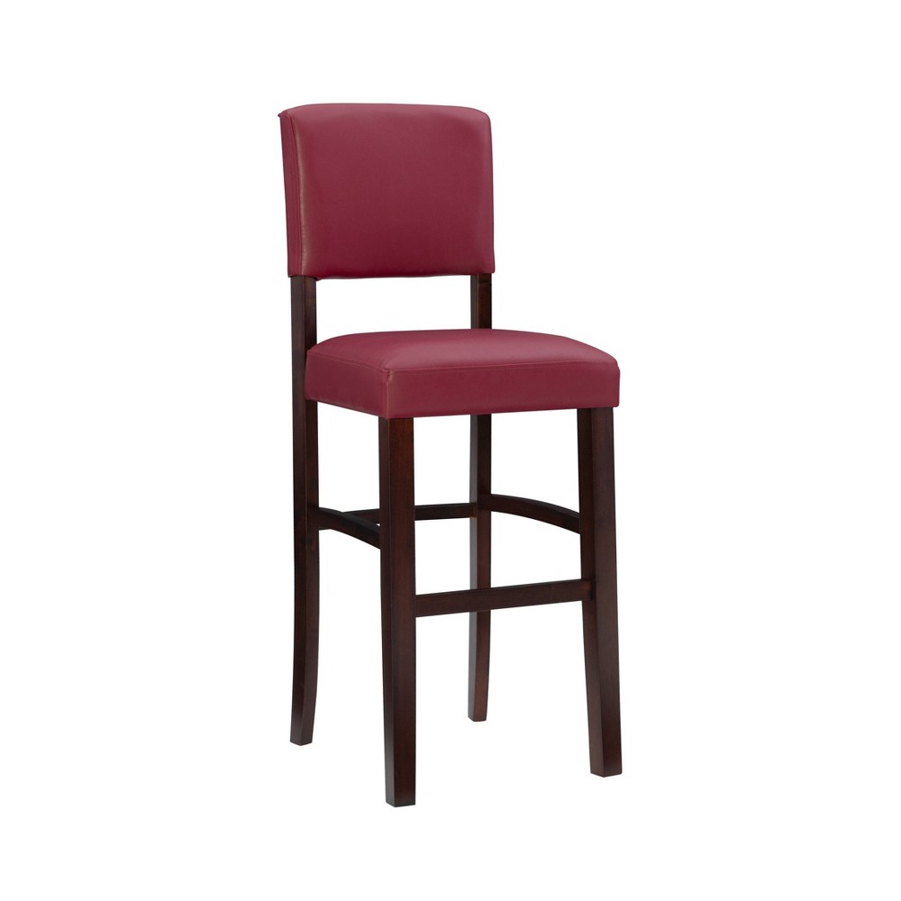 Linon Morocco Padded Back Faux Leather Upholstered Barstool Hardwood Red: Rubberwood Frame, 30" Fixed Height