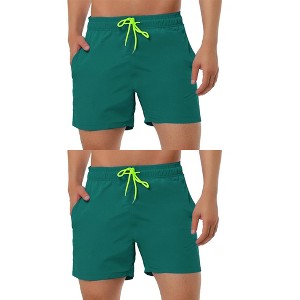 Lars Amadeus Men's Holiday Beach Solid Color Adjustable Waist Bathing Swim Shorts 2 Packs - 1 of 4