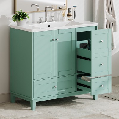 FURNIinspire Bathroom Storage Cabinets 36 Inch Modern Bathroom Vanity, Small Bathroom Vanity Cabinet With Single Sink, Green, 18"*36"*34"