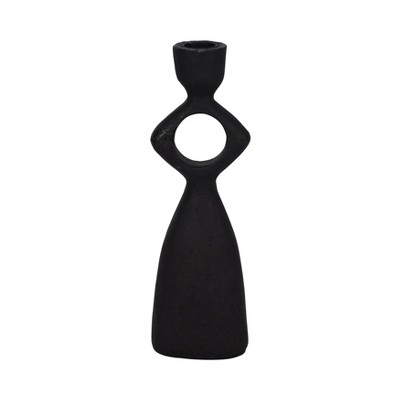 Modern Taper Candle Holder - Open Cutout Design - Polyresin - Contemporary Home & Office Decor - 10" Black