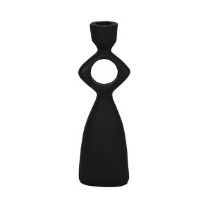 Modern Taper Candle Holder - Open Cutout Design - Polyresin - Contemporary Home & Office Decor - 10" Black - 1 of 4