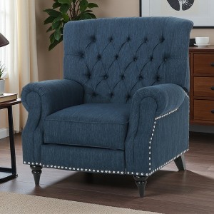 Push Back Recliner Chair with Rolled Arms, Rivet Decor and Thick Cushions - 1 of 4