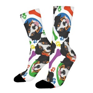 Colorful Playful Bernese Mountain Dog Women Printed Crew Socks Funny Funky Socks Soft Polyester Novelty Gifts for Artists Men - 1 of 1