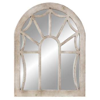 Wood Window Pane Inspired Wall Mirror with Arched Top Cream - Olivia & May