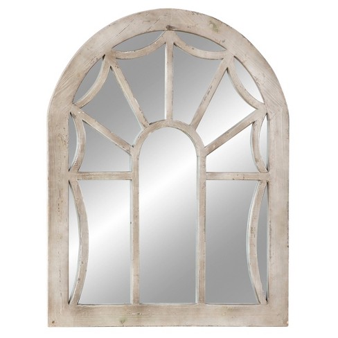 36 X 44 Wood Cathedral Wall Mirror, Small Arched Window Pane Mirror