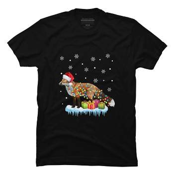 Men's Design By Humans X-Mas Fox Christmas Lights Funny Wild Animal Design Gift T-Shirt By NekoShop T-Shirt