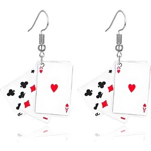 Colorful Poker Card Earrings, Funny Resin Playing Card Dangle Drop, Irregular Asymmetric Casual Jewelry for Women. - 1 of 4