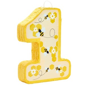 Blue Panda Small Number 1 Pinata for First Bee Day Party Decorations, Bumblebee, Honeycomb Designs, 10.8 x 16.5 x 3 In - 1 of 4
