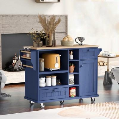 Kitchen Island Cart with Storage Cabinet,50.8'' Rolling Kitchen Island with Rack & Drawer,Kitchen Island on Wheels with 2 Lockable Wheels
