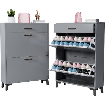 Shoe Storage Cabinet with 2 Flip Drawers, Freestanding Shoe Organizer with Storage Drawer, Modern Hidden Slim Narrow Shoe Rack Cabinet