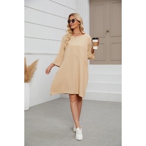 Women's Oversized Sweatshirt Dress 3/4 Sleeve Crewneck Tunic Sweatshirts Casual Long Pullover - 1 of 4