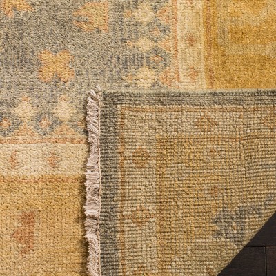 Handmade Oushak Grey and Gold Wool Rectangular Rug 9' x 12'