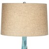 Possini Euro Design Kenya Modern Table Lamp with Round Riser 31" Tall Blue Green Ceramic Beige Linen Shade for Bedroom Living Room Bedside Nightstand - 3 of 4